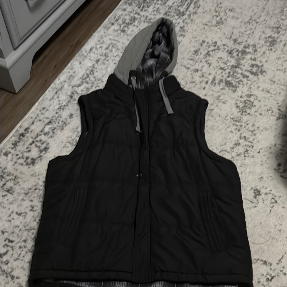 Men's Black and Gray Hooded Vest